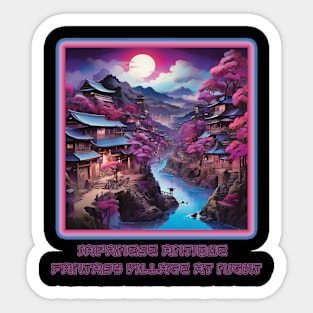 Japanese Fantasy Village Purple and Blue Tones Sticker